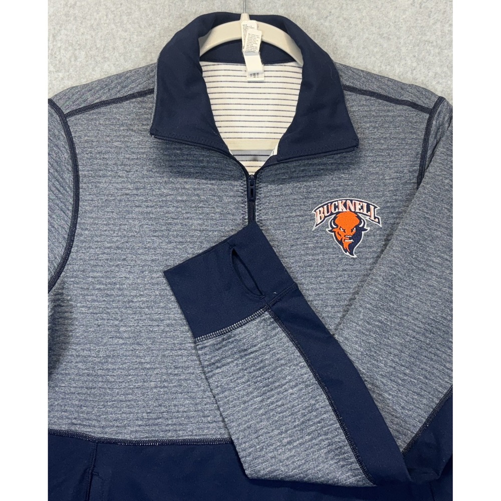 Adidas Bucknell University Bison Climalite Quarter Zip Pullover Navy Grey Mens M